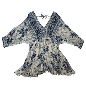 Bond 73 women's Blue White Boho Print Short Dress Size Large